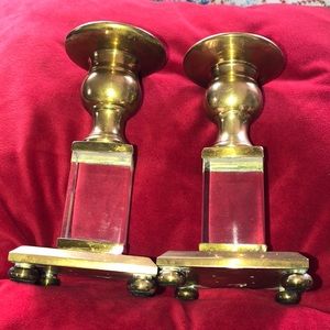 Candlestick holders Brass Crystal glass vintage